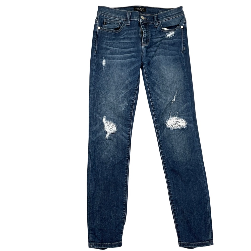 Judy Blue LA Jeans 9/29 Women Dark Blue Distressed Skinny Stretch